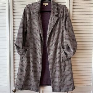 Melloday purple/navy/red plaid doubleknit trenchcoat with pockets, size M